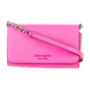 Kate Spade Designer Pink Leather Silver Chain-Link Crossbody Bag Purse